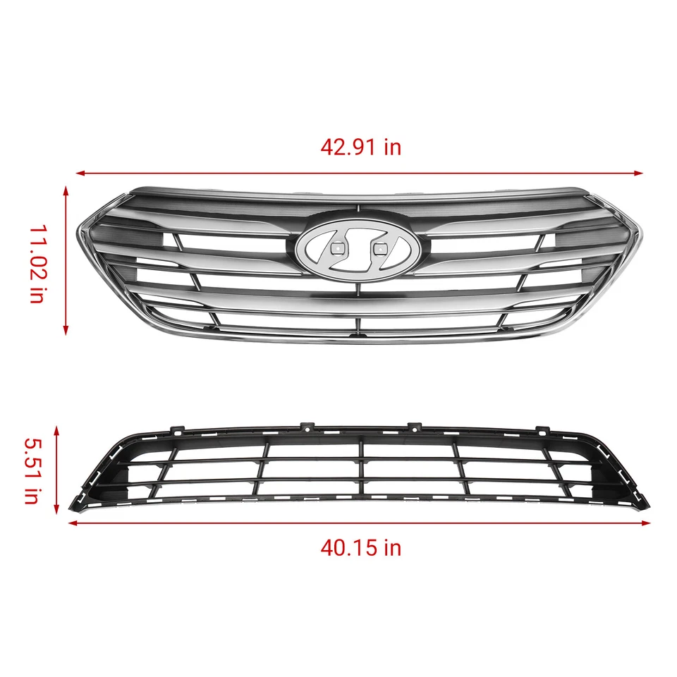 For 2017 2018 Hyundai Santa Fe Sport Front Bumper Upper+Lower Grille Assembly - Изображение 2 из 4