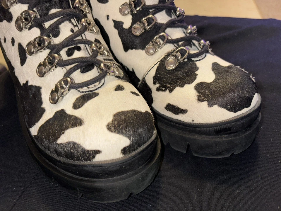 Bota Free People Jeffrey Campbell Estampada Cuadros Con Cordones Color Vaca Talla 8M Grunge Foto 4 de 4