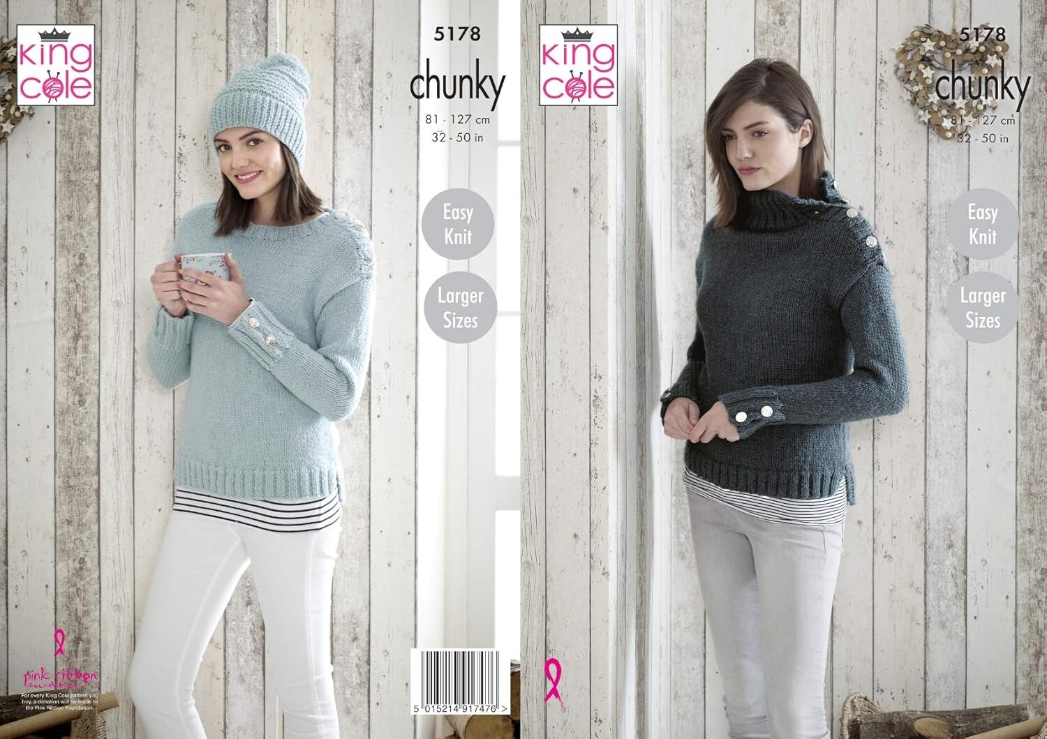 King Cole Chunky Knitting Pattern - 5178 Ladies Sweaters & Hat