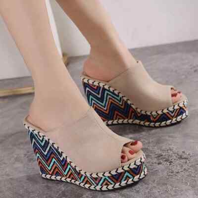 Sabot Sandalen Pantoletten 12,5 cm Platform Plateau beige Kunstleder 29224