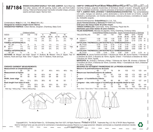 Jersey y Top McCalls PATRÓN DE COSTURA M7184 Misses/Girls Retro Años 50 - Imagen 7 de 7
