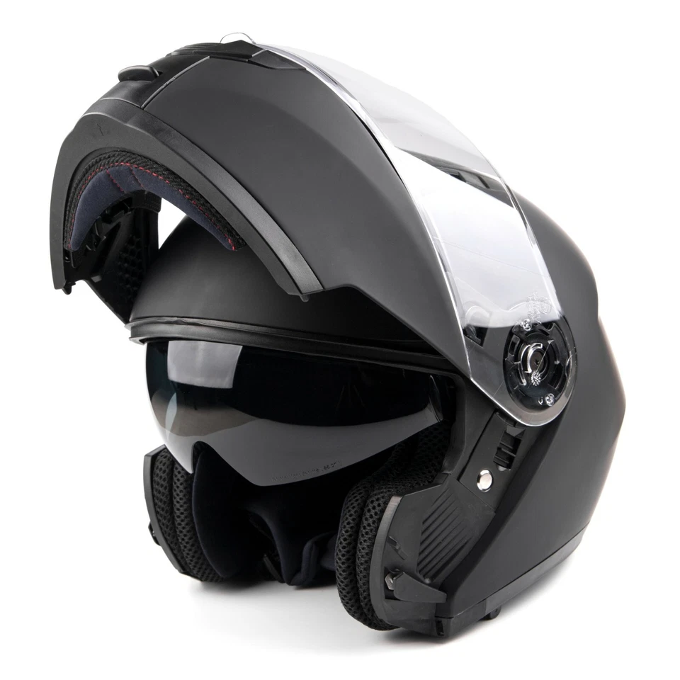 Casco de moto de nieve abatible modular negro mate para adultos con protector térmico de doble lente  Foto 3 de 4