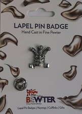 Prince of Wales Feathers, English Pewter Lapel Pin Badge, Coat-Hat Badge BEW106