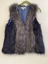 Fever Womens Faux Fur Vest Jacket Size L Grey Black Brown