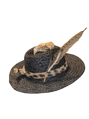 Upcycled Animal Skull and Feather Black Straw Coyboy Hat | eBay