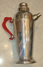 VTG 1930's Chrome Metal Cocktail Shaker Pitcher Red Bakelite Handle