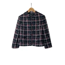 Jones New York Collection Blue Pink Tweed Plaid Jacket  Wool Blend Blazer Coat 4