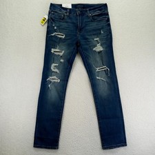 Pantalones de mezclilla Aeropostale para hombre ajustados elásticos desgastados rasgados azules 32x32 LXTIBD5