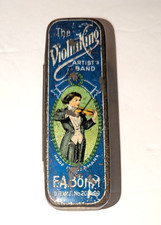 Vtg Violin King F.A. Bohm Tremolo Harmonica Tin Only Empty 4" x 1.25" x .75" M12