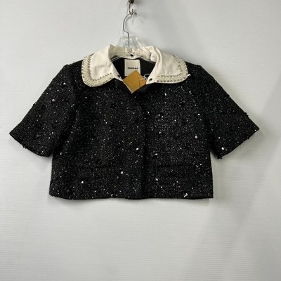 SANDRO Bennelie Rhinestone Tweed Jacket Women's Size 36/US 4 Black