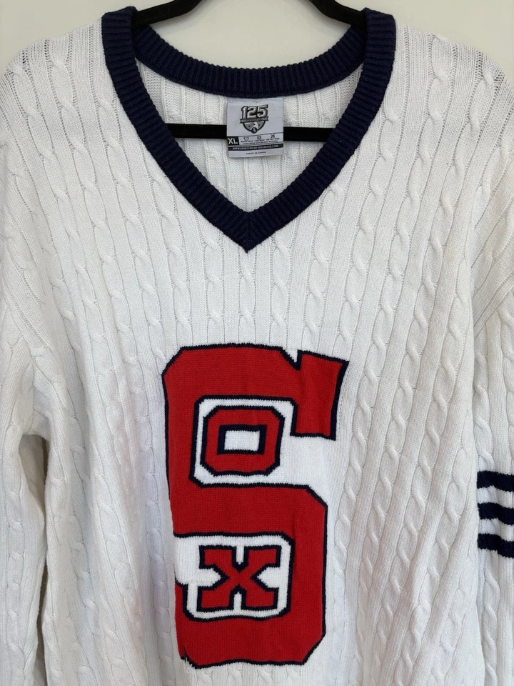 Suéter Universitario Chicago White Sox Tejido con Cable Blue Moon SGA 125 Aniversario XL Foto 3 de 4