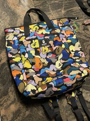 A Bathing Ape Multicolor Camouflage Backpack Adjustable Strap Pockets Men's