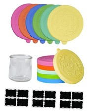 12 Pack Silicone Oui Yogurt Jar Lids with 12 Labels, Food-Grade Lids Multicolor