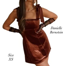 Danielle Bernstein Womens Brown Velvet Bow Short Club Mini Dress NWT Size XS