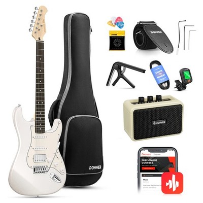 Donner DST-152R E-Gitarre Set mit Amp, HSS Pickup, Coil-Split, Polar White