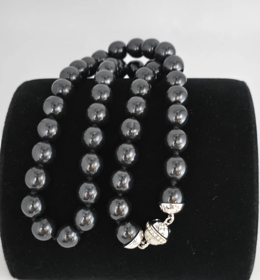 JOAN RIVER 12mm COLAR DE CONTAS DE VIDRO PRETO ÔNIX TCHECO COM NÓS 24" L☆NOVO☆SACO DE PRESENTE - Imagem 2 de 4