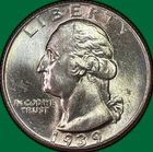 1939 Washington Quarter Silver Brilliant Uncirculated BU Coin #40529