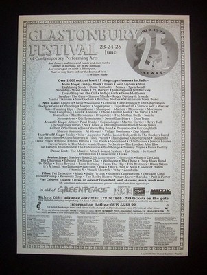 Srone Roses Train Indigo Girls Dave Mathews Glastonbury Fest 1995 Poster Type Ad