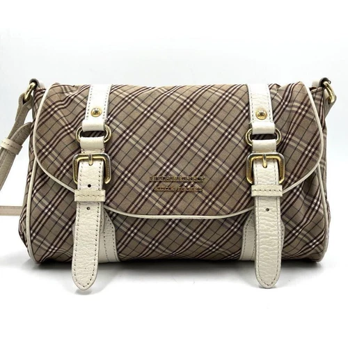 Burberry Blue Label Shoulder Bag Check Logo Beige Nylon Beige From Japan - Picture 2 of 24