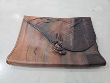 Vintage hand made brown leather crocodile clutch bag