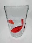 Blenko Art Glass Leaf Beaker Vase 366-SL Crystal Crackle & Tangerine 7" Vintage