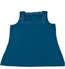 Talbots Lace Tank Top Layering Teal M Cami Square Neck Y2K Style Cotton Stretch