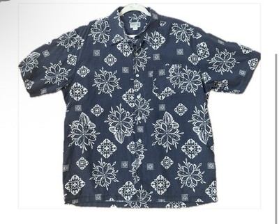 HONOLUA Men s Floral Blue White Short Sleeve Button-Up Size Extra Large XL Shirt