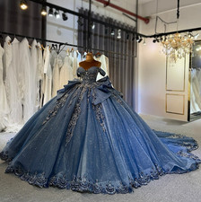 Princess Navy Blue Quinceanera Dresses Off the Shoulder Florals Sweet 15 16 Gown
