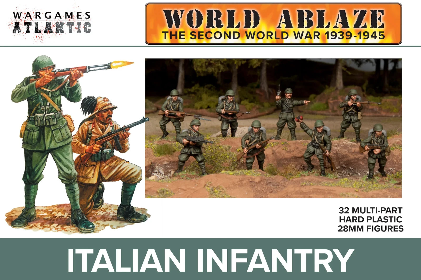 Wargames Atlantic, World Ablaze - WW II Italian Infantry, 1:56 Scale Minitaures