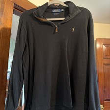 Polo Ralph Lauren Sweater Men's Black Estate Rib Quarter Zip Pullover Medium M
