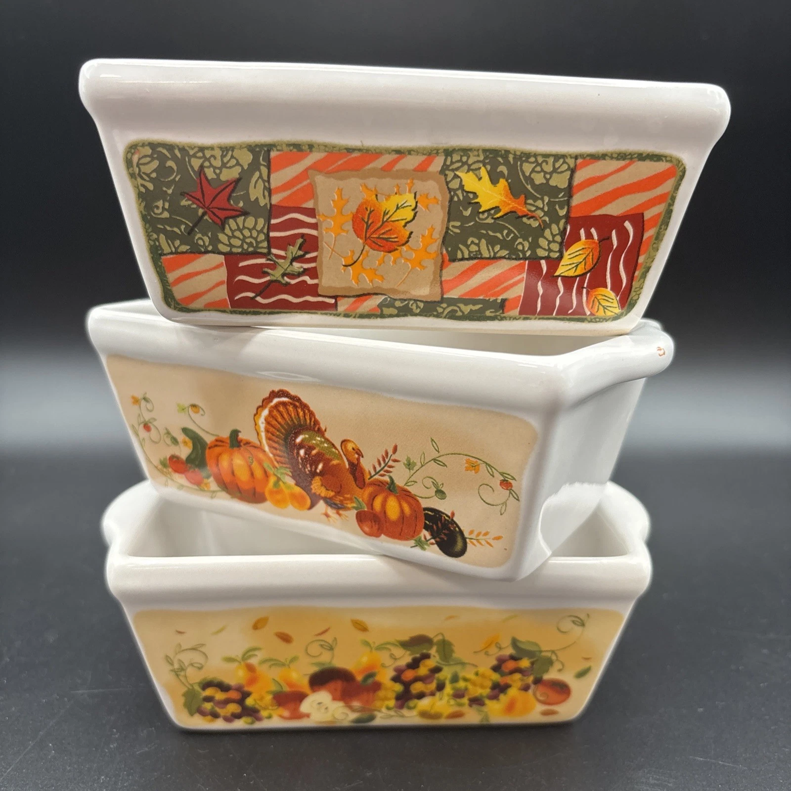 Set Of 3 Michael’s Mini Loaf Baking Pans Ceramic Harvest Thanksgiving 6”