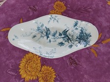 Ravier ancien Faience de Longwy Modèle Mignon Décor Floral et Oiseaux Bleus