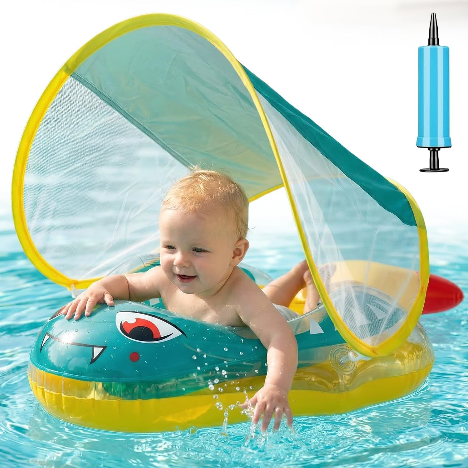 Flotador de piscina para bebé con dosel UPF50 asiento de anillo de natación inflable para niños pequeños 10-24 meses