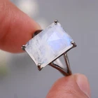 Natural Blue Moonstone Octagon Ring 925Sterling Silver Oxidized Handmade Jewelry