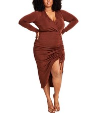 Nina Parker Womens Ruched Bodycon Dress, espresso, Plus Size, 4X