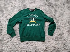 Tommy Hilfiger Sweater Mens Medium Green Crew Neck Spell Out Graphic Pullover