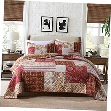 Quilt Set Bedspread Country Farmhouse Cottage Vintage Ditsy Queen R-red Floral