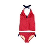 Lands'End Girls Halter Tankini Swimsuit Set Compass Red Dot Size 14
