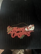 Vtg 80s Plastic Merry Christmas Wall Hanging Santa Reindeer Sign Plaque 15” x 6”