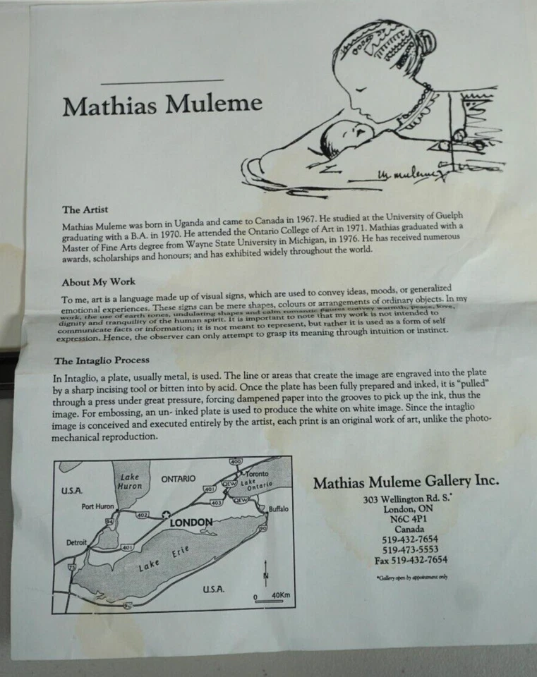 Enmarcado Mathias Muleme Grabado Intaglio Proceso Impresión Firmado a Mano Mujer Número Foto 4 de 4