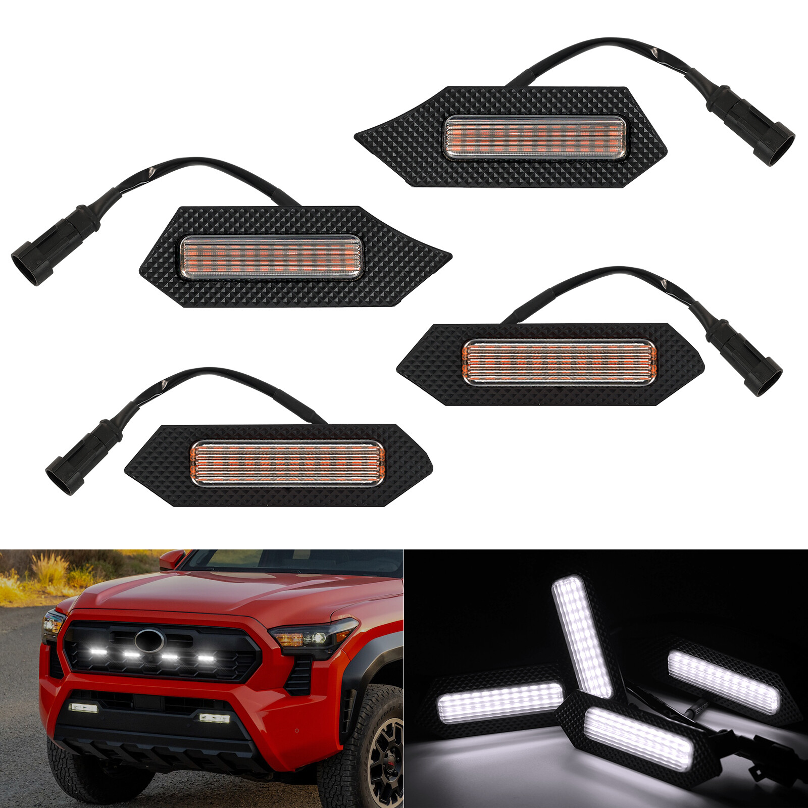 4pc Raptor Style White Grille LED 24 Light DRL For Toyota Tacoma 2024 TRD Sport;