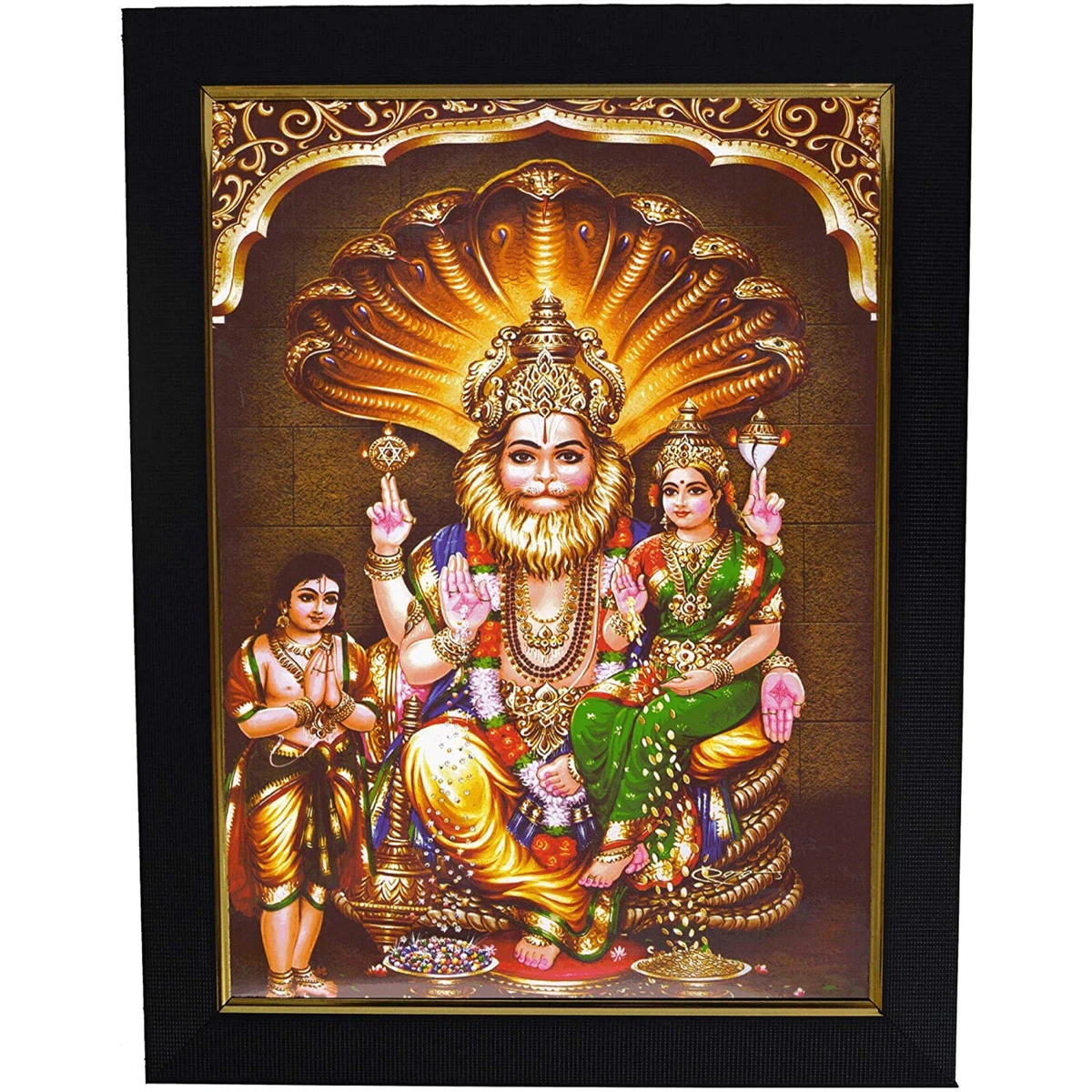 Indian traditional Lakshmi Narasimha God Wooden Photo Frame ...