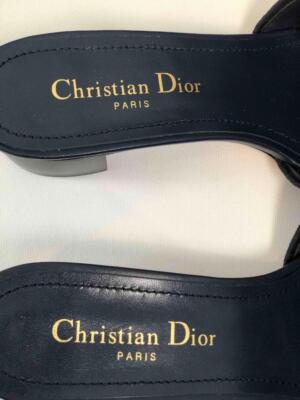 CHRISTIAN DIOR Dway Deep Blue Embroidered Cotton Heeled