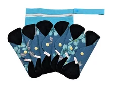 Lilind® 6 Pack Reusable Organic Cloth Pads w/ Bag Comfortable Healthy Waterproof