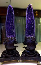 858LB A pair Large Natural Amethyst Crystal Cathedral Geode Quartz Mineral A+++