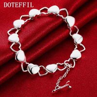 Doteffil 925 Sterling Silver Solid Hollow Heart Chain Bracelet Charm Jewelry