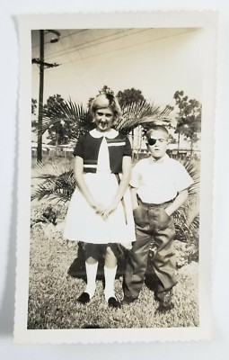 Vintage Photo Boy Eye Patch Palm Trees Snapshot