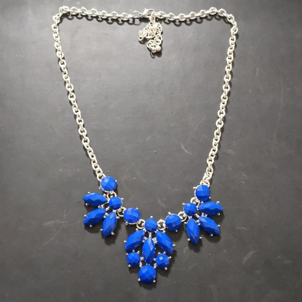 Silver Tone Blue Rhinestone Statement Necklace - image 2