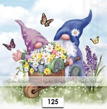 (125) TWO Paper LUNCHEON Decoupage Art Craft Napkins - SPRING GNOMES GARDENING