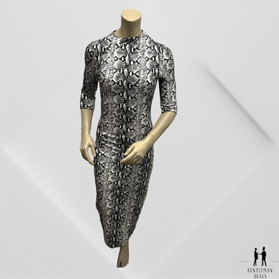 Alice + Olivia Delora Snake Print Fitted Dress Black Stretch Size 2 NWOT